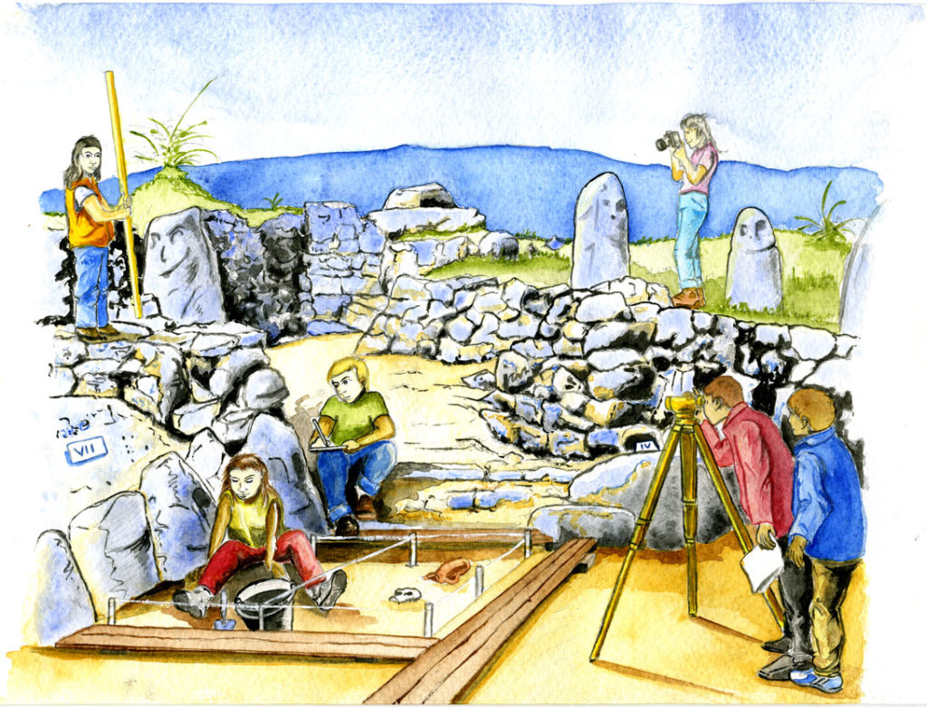 Le dictionnaire de l'archéologie - Chantier de fouille archéologie - Dessin: Pascal Laye